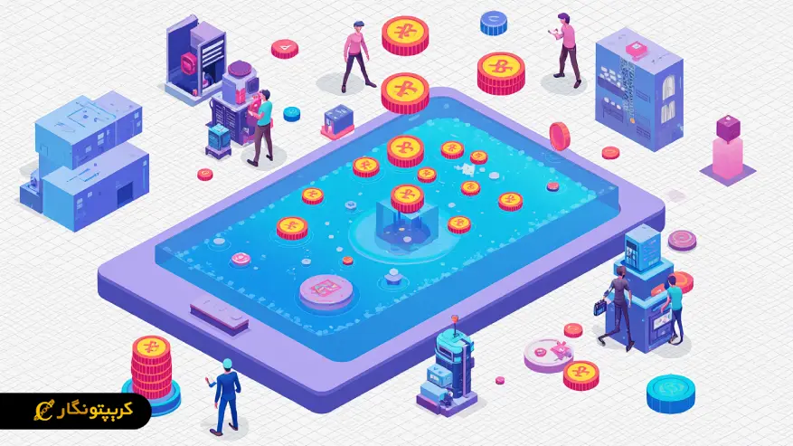 استخر ارز دیجیتال چیست؟ تفاوت استخر خصوصی و استخر عمومی ارز دیجیتال استخر استخراج به همراه بیت کوین و تجهیزات